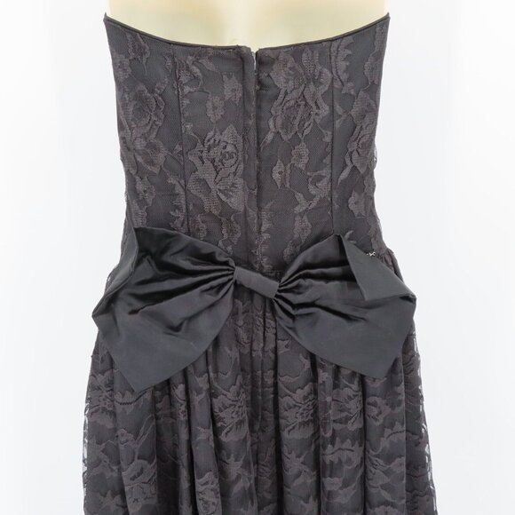 VTG Gunne Sax Jessica McClintock Women 9 Black Lace Strapless Gown Dress Bow - Picture 7 of 13